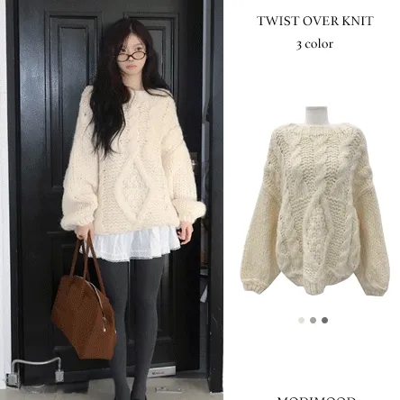 [문의폭주/코디추천🐰] 미르 꽈배기 오버 니트 - 3color