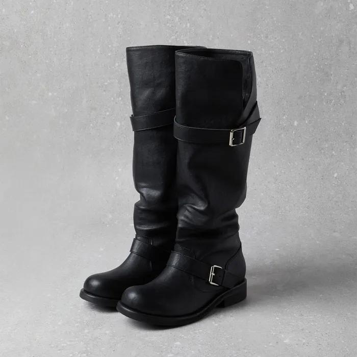 Fev Comfy buckle slouch boots(black) DE3BW25515BLK