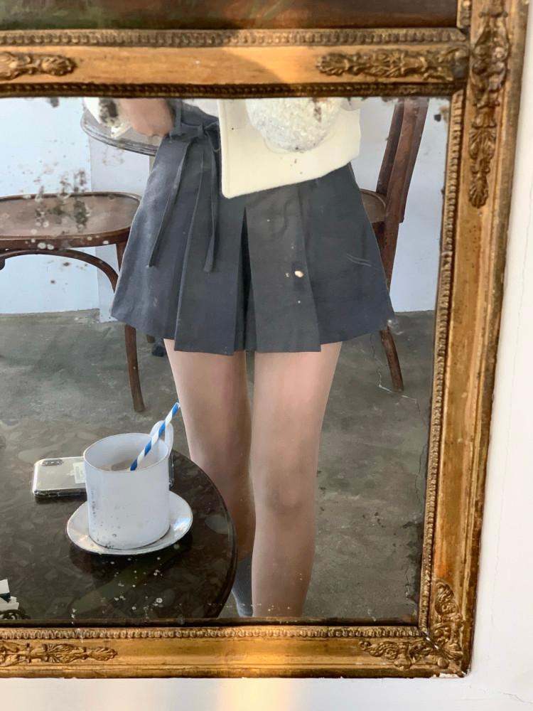 [MADE/챠콜 당일] 웬즈 리본끈 울 쇼츠, 겨울 반바지 치마바지 스커트팬츠