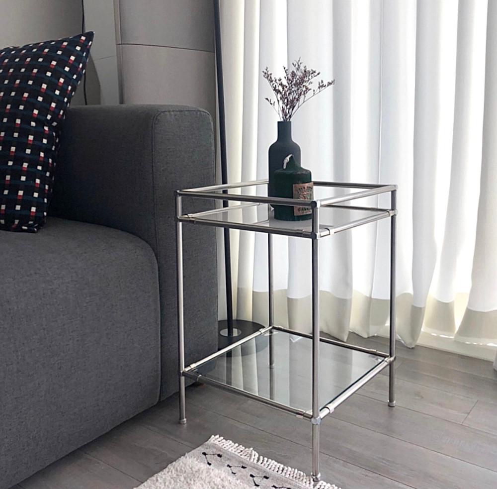 (9컬러) 3way 모듈2단 사이드테이블 모듈선반 철제 유리 협탁 티테이블