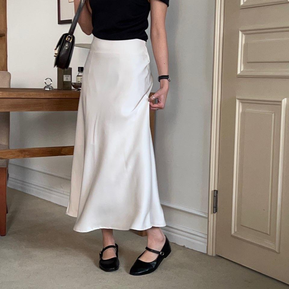 그리니스튜디오 3컬러 릴리로즈 하늘하늘 살짝 머메이드 롱 새틴 스커트