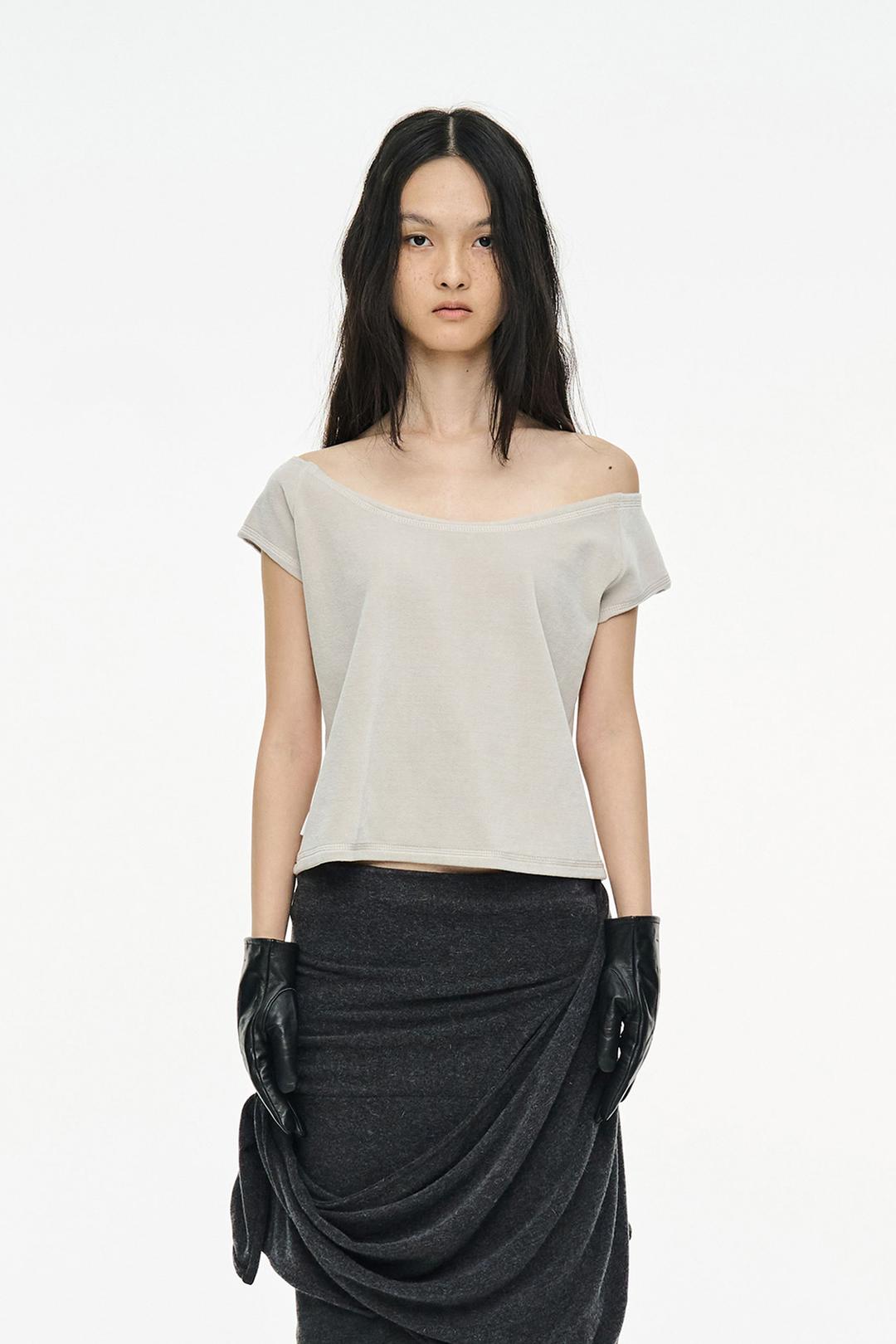 Velvet Raglan Top / Light Gray