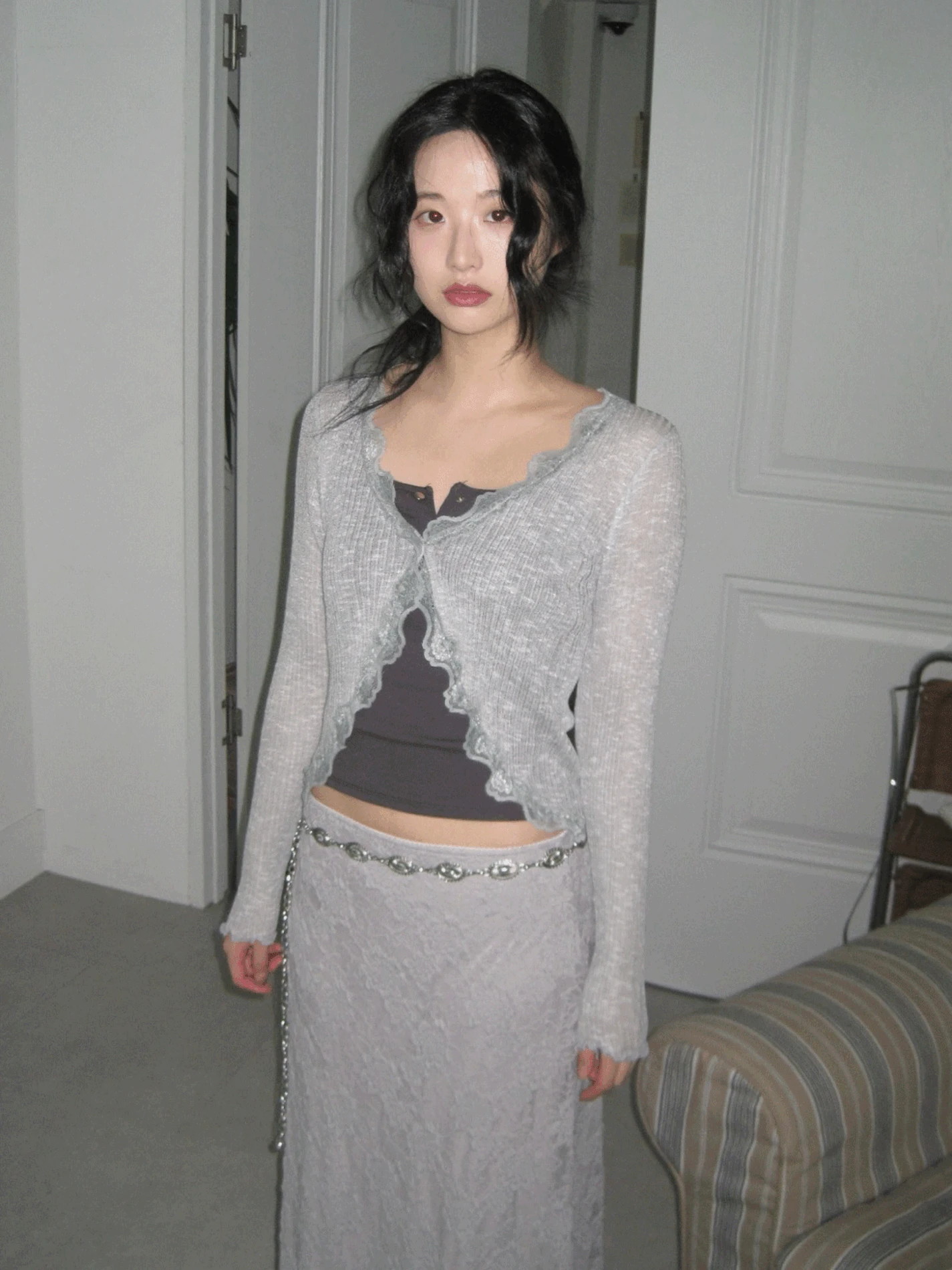 무드 프릴 시스루 가디건 (2color)