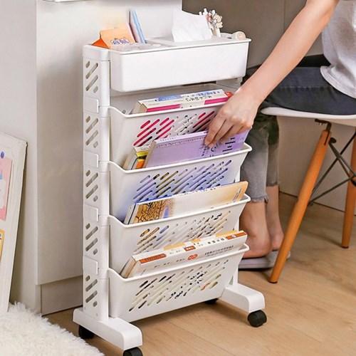슬림핏 책꽂이 트롤리 이동식 책 진열대 (4단/5단)