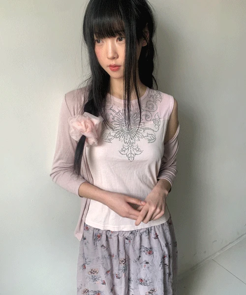 (Vintage)Beads Sleevelss Pink Top