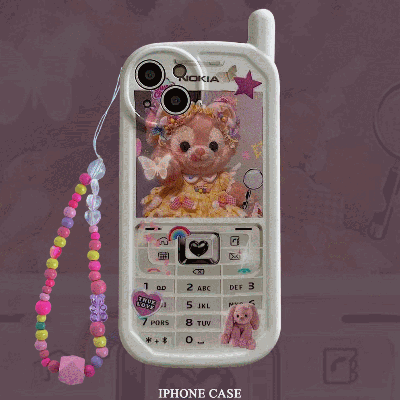 당일🚚[스트랩세트]전화기 뽀짝 인형 레트로 아이폰 케이스[x 11 12 13 프로 맥스 pro max 비즈 하이틴 핸드폰 휴대폰]