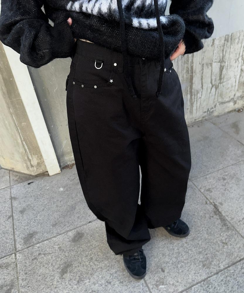 (md추천, 3size) 스타 스터드 포켓 블랙 코튼 팬츠