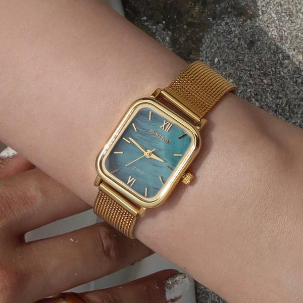 럼튼 블루 자개 여자 메쉬 손목시계 하버 골드