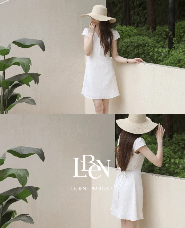 [자체제작] 위드 링클프리 캡소매 스트링 미니원피스 (2color) - 여름신상 여름원피스 반팔원피스 퍼프 브이넥 A라인 숏 여행룩 휴가룩 휴양지룩 바캉스룩 스판 썸머