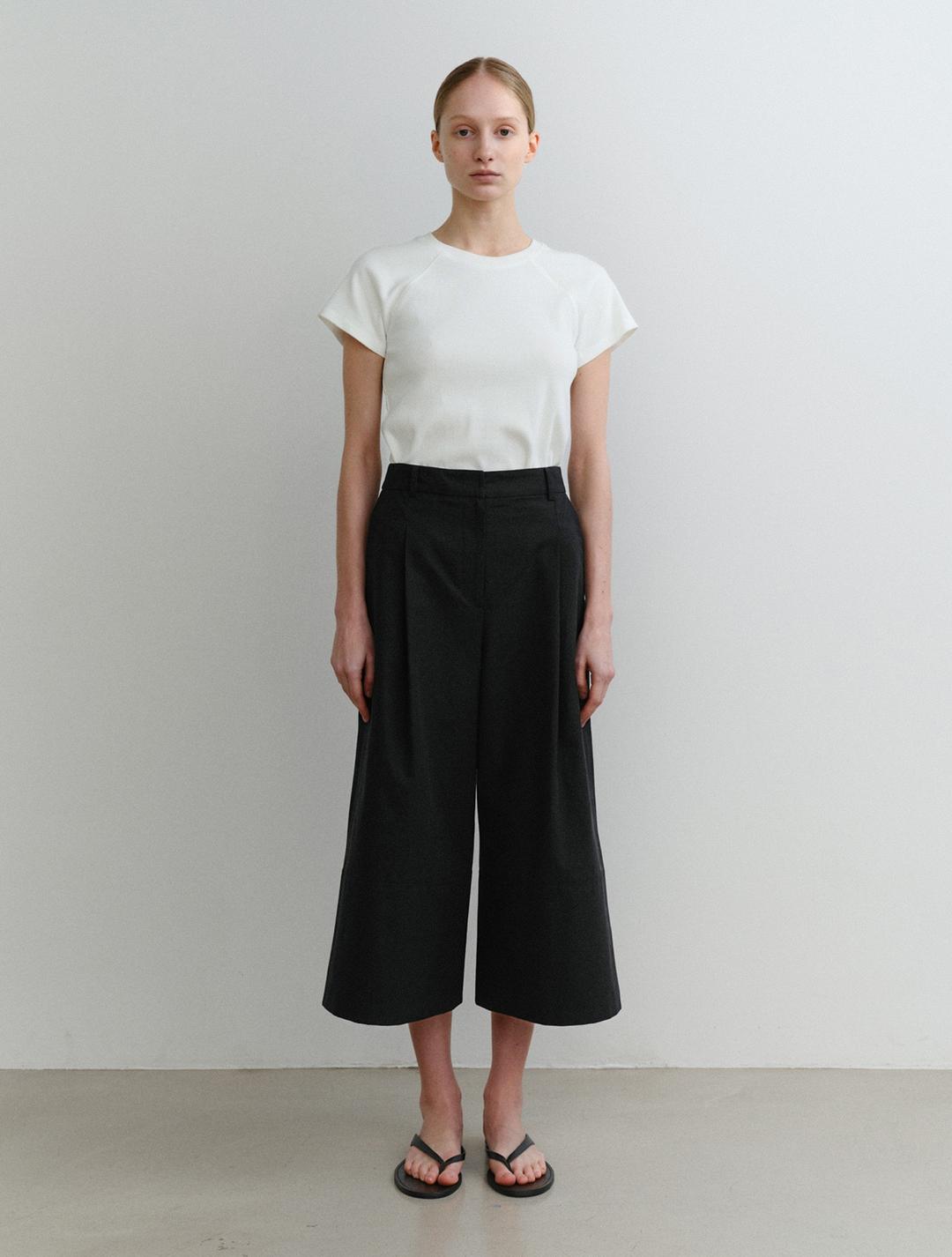 Wide Cropped Pants (Black)