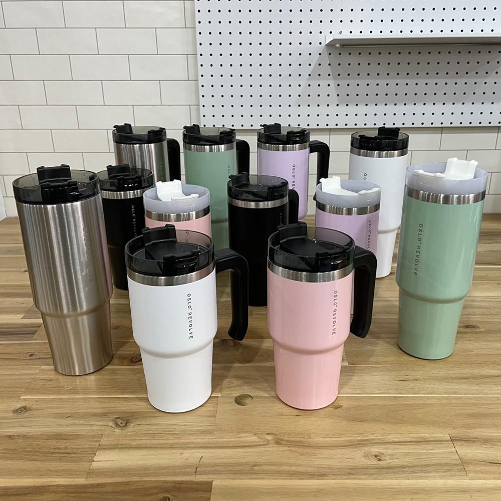오슬로 리유저블 빨대텀블러 차량용 대용량 스텐 손잡이 리볼브 핸들 텀블러 6컬러 24종