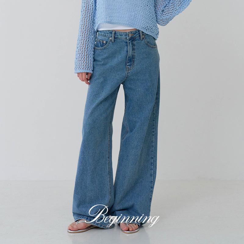 프롬비기닝 [MADE]세미와이드 데님 팬츠 (4color) (살안타템 여름청바지 청바지 살안타 여름 휴양지 출근룩 휴양지룩 여름데님 썸머)