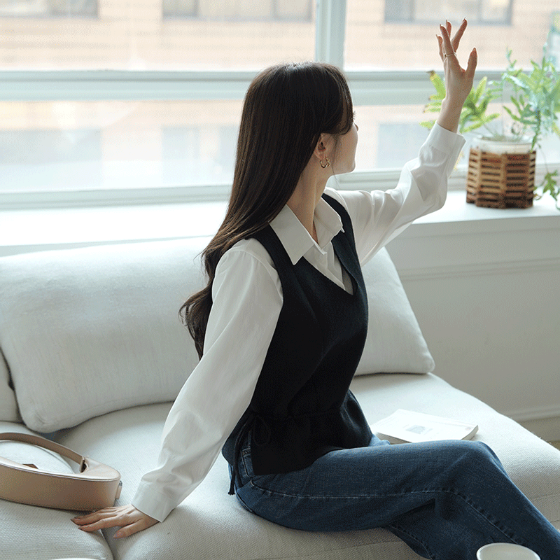 룬피 셔츠+스트링니트베스트SET
