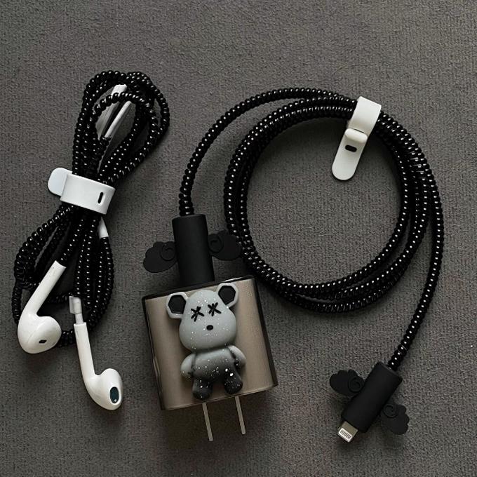 우당탕 폭력곰 25W 고속충전기 케이블 단선방지 보호캡 이쁜 블랙 충전기