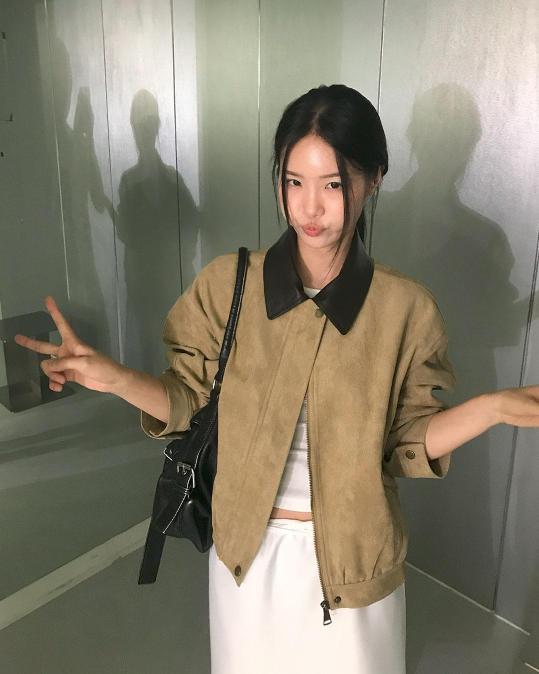 엘티 레더카라 블루종 스웨이드 자켓 (1color) 여성 fw 가을 카라탈부착 노카라 투웨이 오피스룩 여행룩