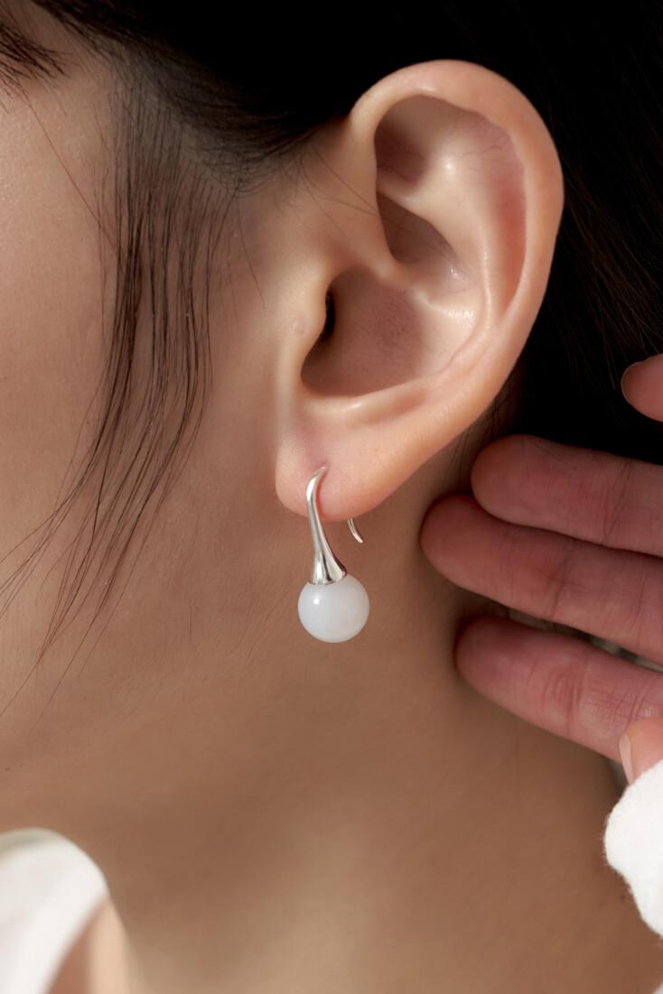 [silver925] white jade earring