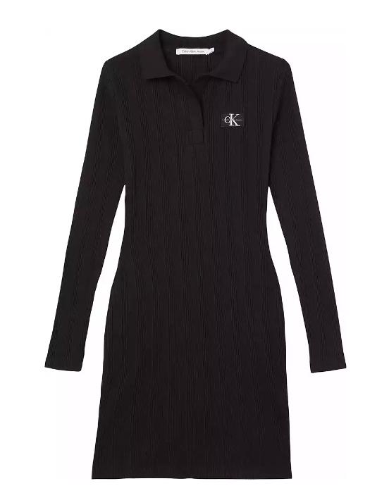 캘빈클라인 Calvin Klein Jeans 23 S S여 로고 뱃지 폴로 카라 립 원피스 블랙 (J220352-BEH)