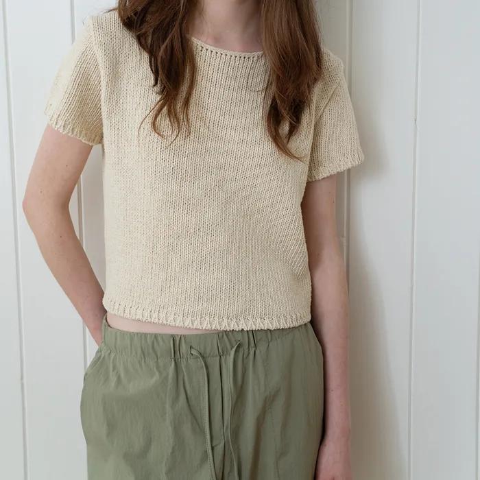 Linen crop cap sleeve knit (Cream)