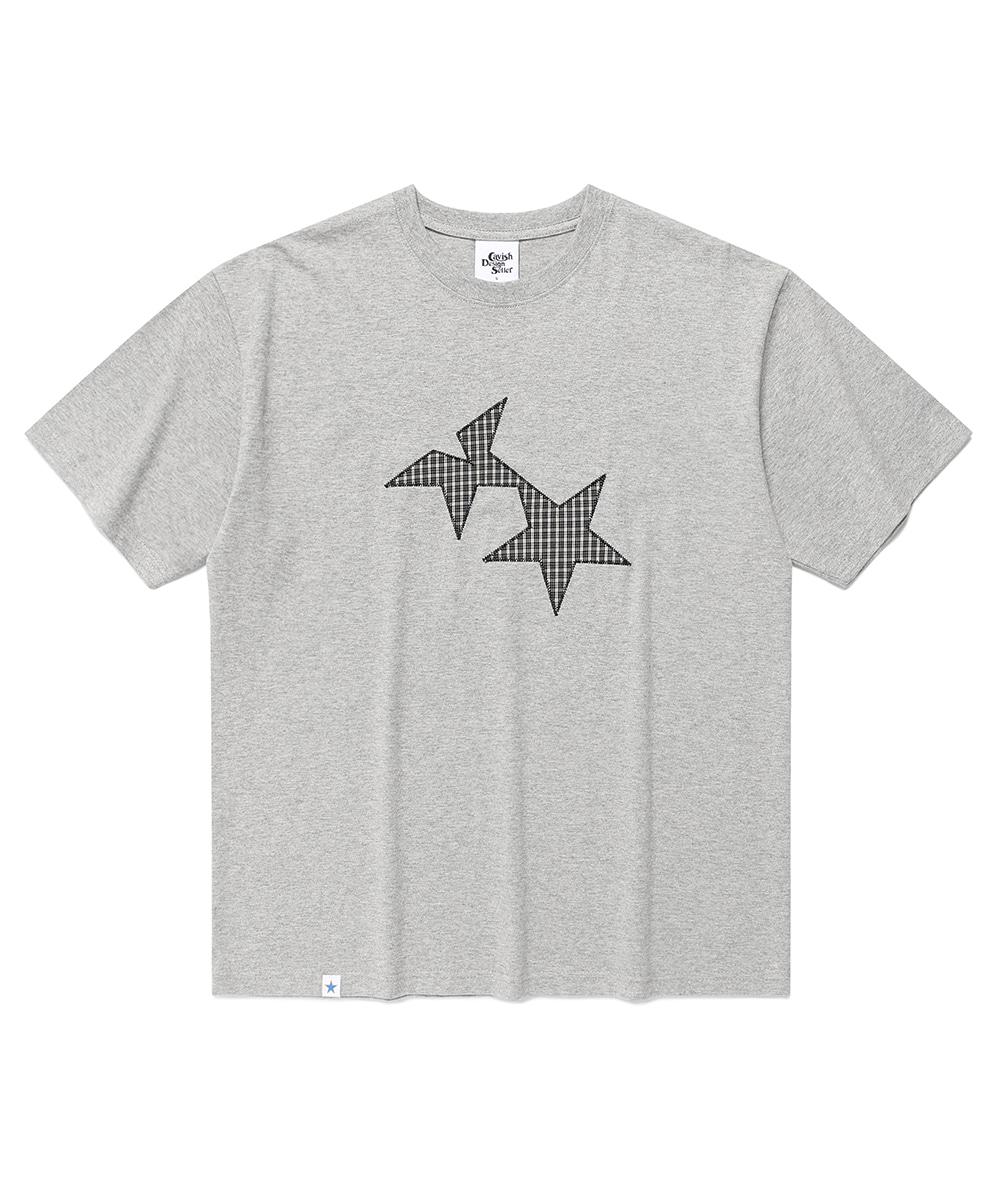 TWIN STAR CHECK APPLIQUE SS TEE[GREY]