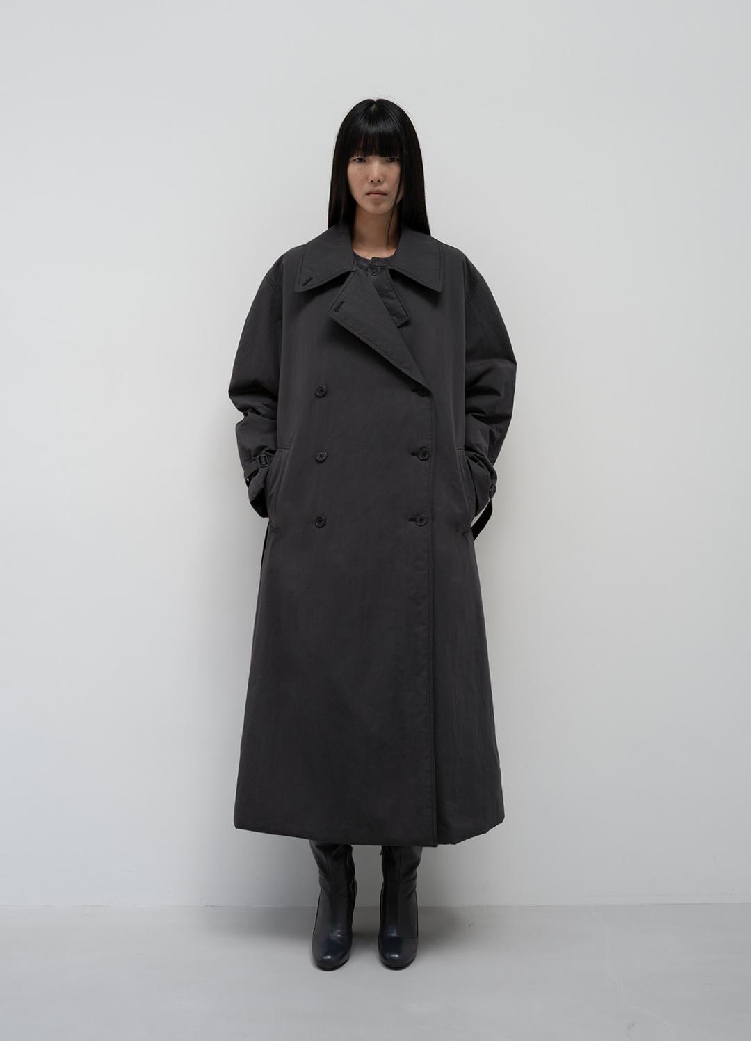Padded Double Trench Coat / Charcoal