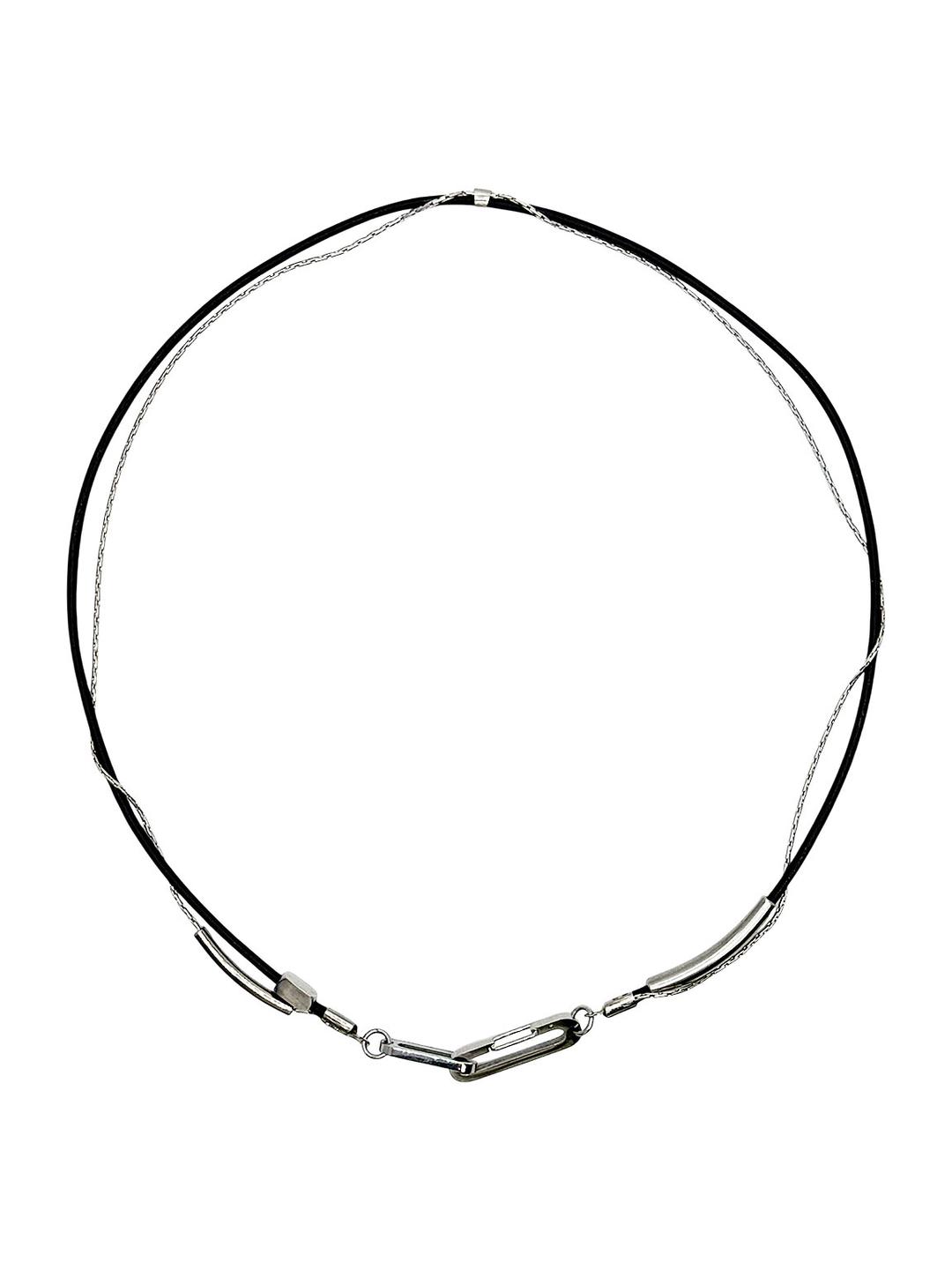 Leather chain layered clip necklace