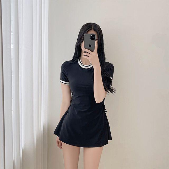 [체형커버] 감쪽같은, 배색라인 스트랩 셔링 원피스 수영복 (+안정감있게 팬츠 세트)_디데이걸