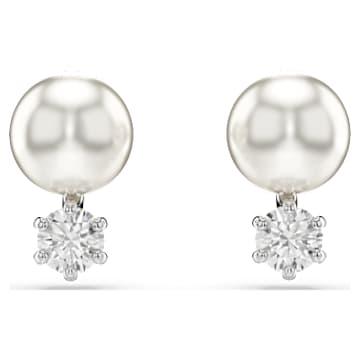 Matrix 스터드 이어링, 크리스털 펄, 라운드 컷, 화이트, 로듐 플래팅