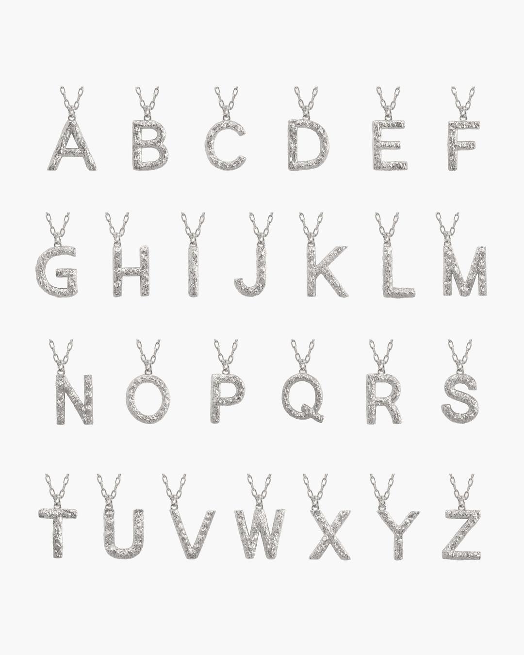 Textured Initial Letter Necklace in Silver - Silver / B
