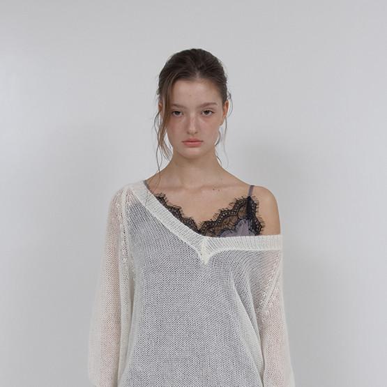 SHEER MOHAIR V-NECK KNIT (IVORY)