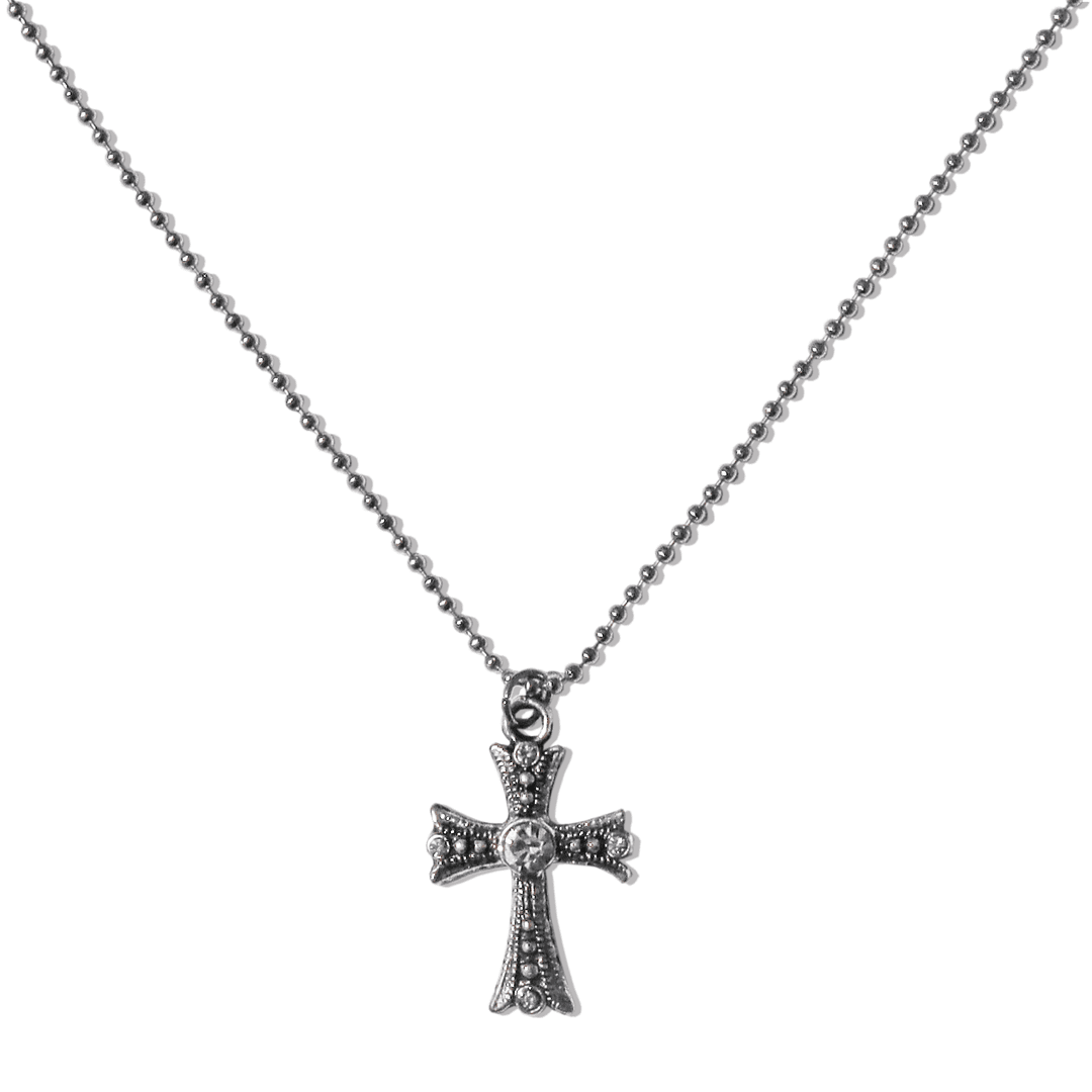 "Niki" Silver Cross Necklace - Silver Ball Chain