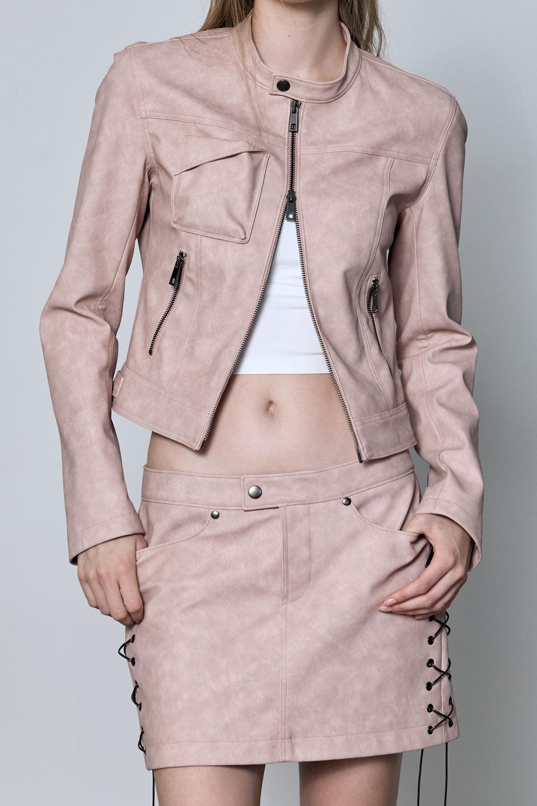 크롭 레더 자켓