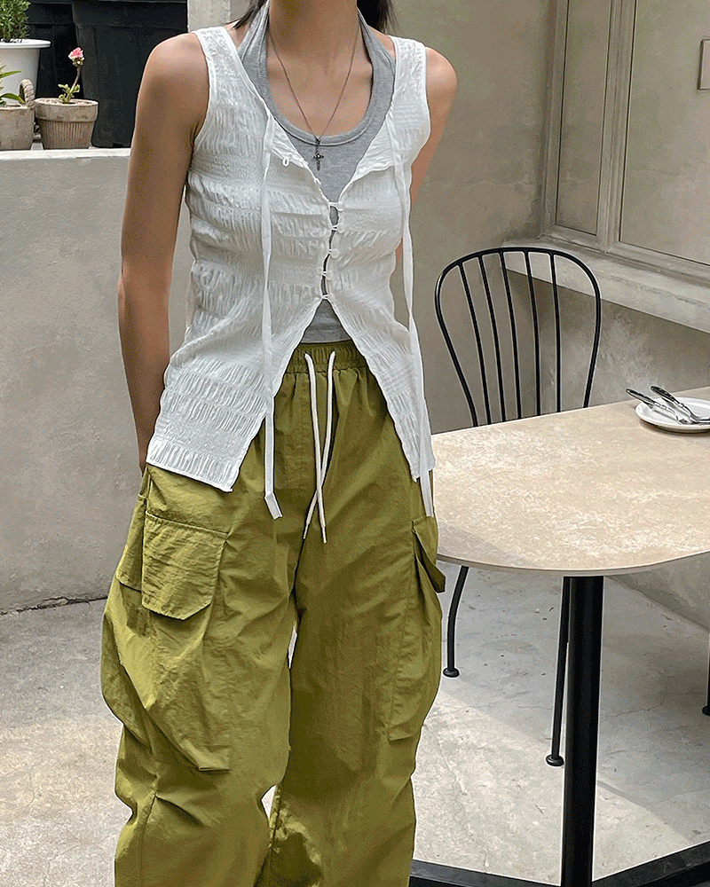 브릴 셔링 레이어드 버튼 롱 민소매 블라우스(4color)