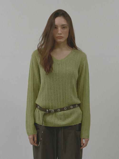 V-NECK GOLGI KNIT (OLIVE)