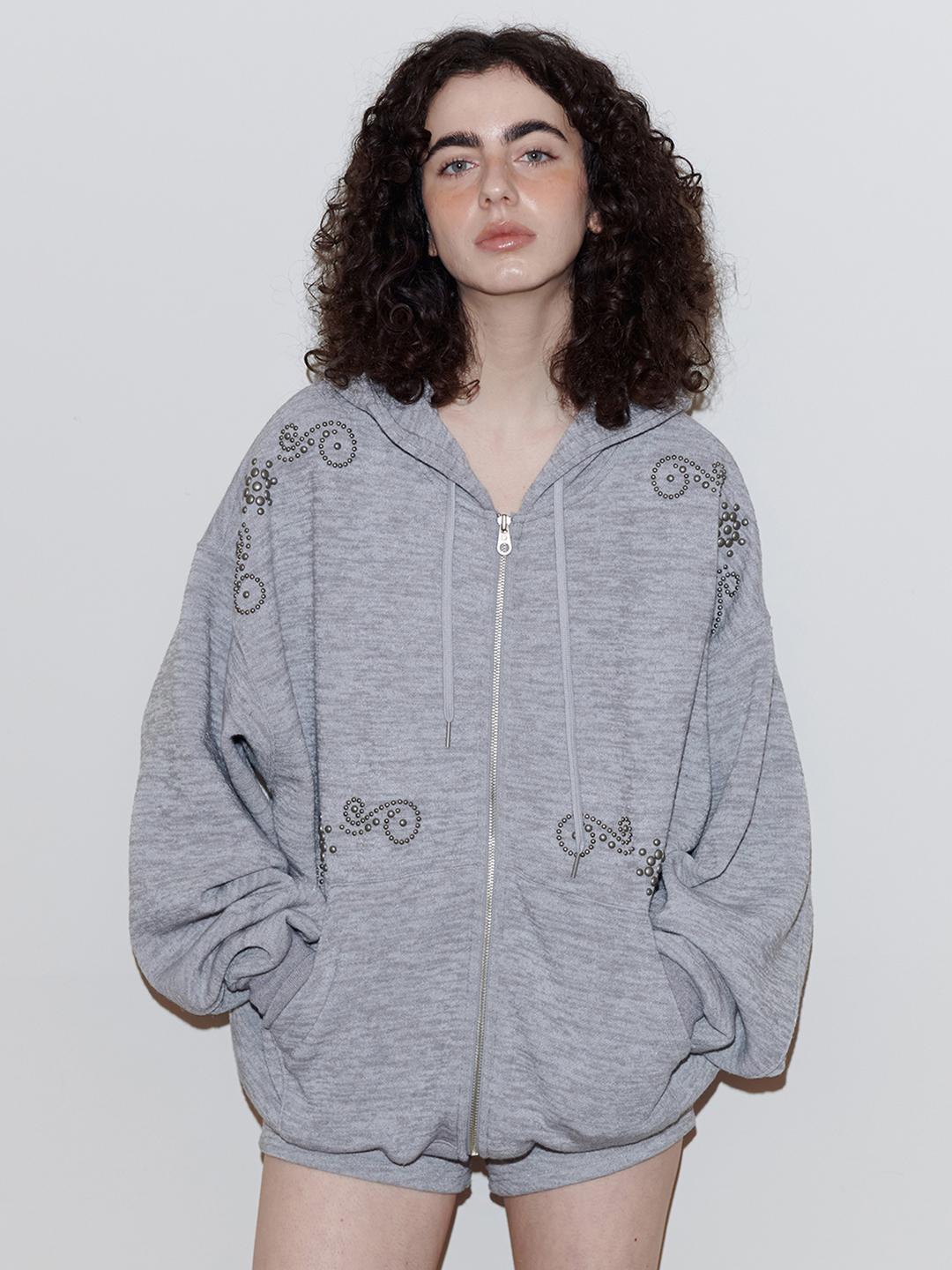 ORNAMENT STUDDED HOODIE_ONZI_EDITION, GRAY