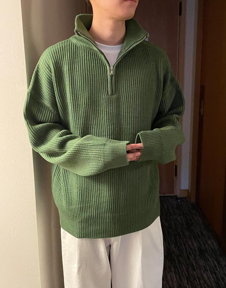 High neck half zip-up 남자 하이넥 니트 반집업 초록색 카라 반 집업