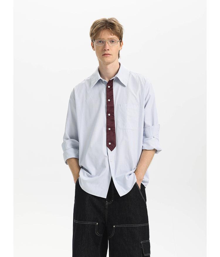 Striped Faux Tie Casual Shirt