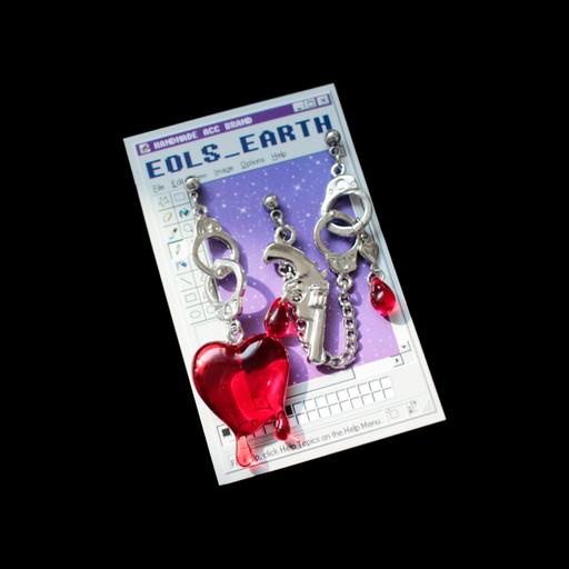 (귀찌/피어싱O) 멜팅하트 유니크 수갑 하트 투핀귀걸이