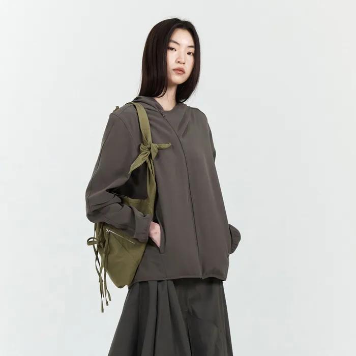 CUT-OUT SLEEVE HOODED ZIP JACKET MODERN MOCHA