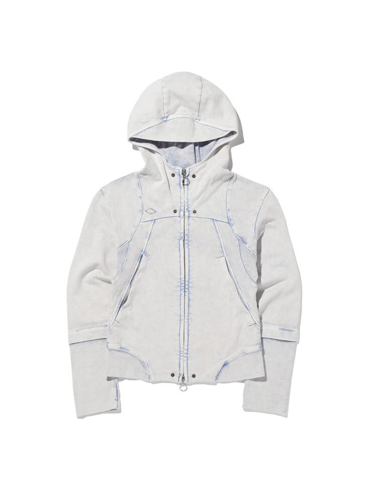 RHOMBUS PUNCHING HOODIE ZIP-UP - BLEACHED LIGHT BLUE