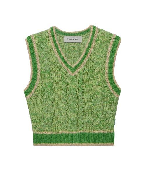 울 케이블 니트 크롭 베스트 - 라임그린