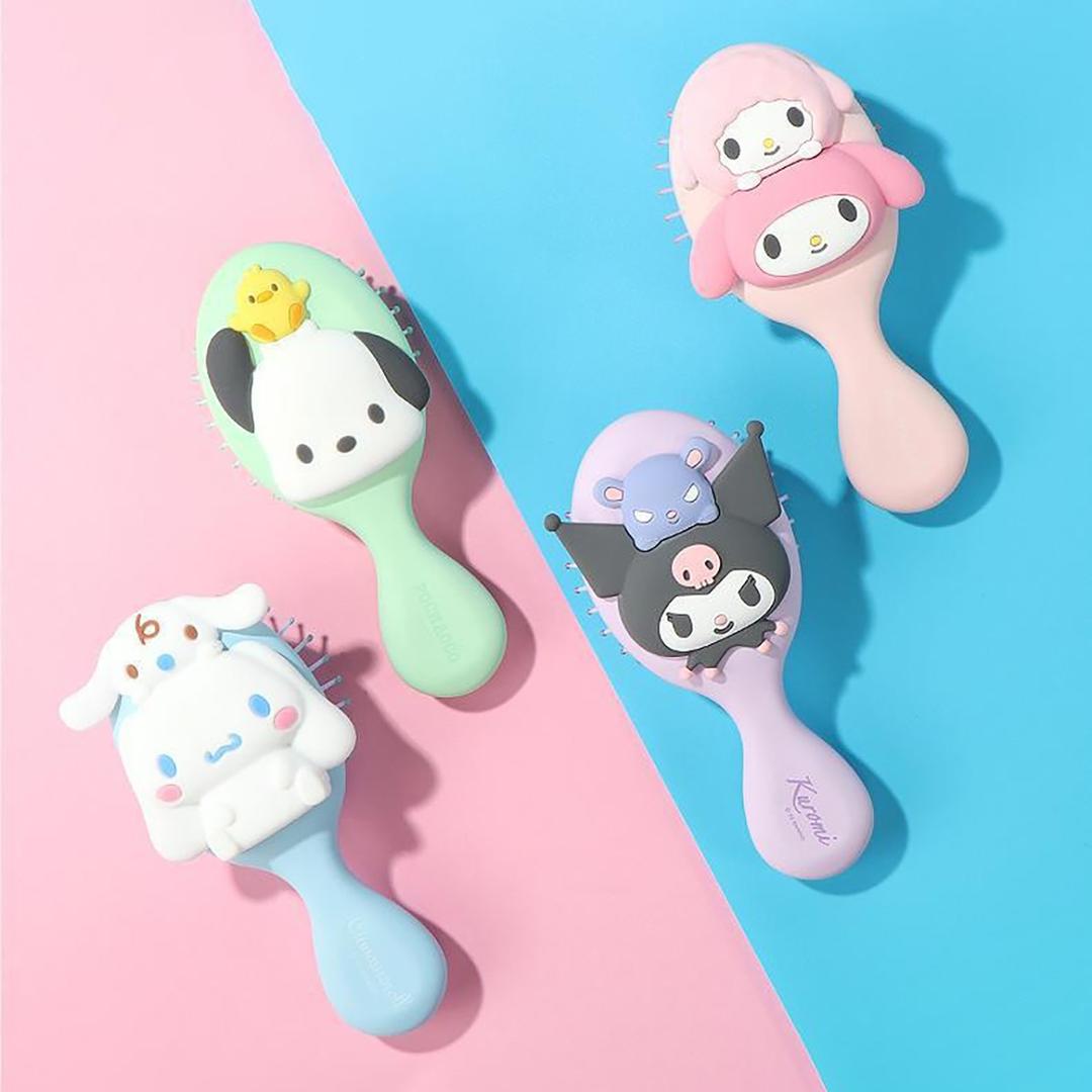 산리오 헤어브러쉬  입체 머리빗 브러시 시나모롤 쿠로미 마이멜로디 휴대용 소형 콤팩트