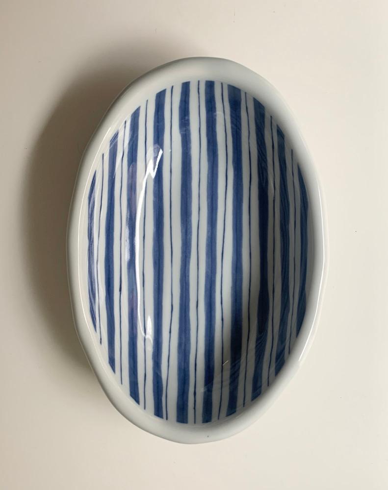 Blue stripe Oval Bowl / 블루 스트라이프 타원 보울