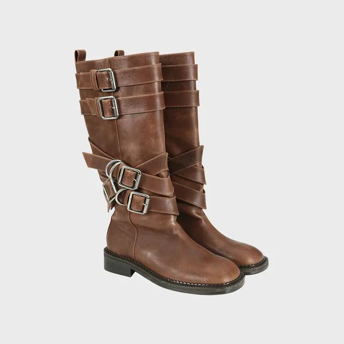 LAYERED STRAP BOOTS aaa484w(BROWN)