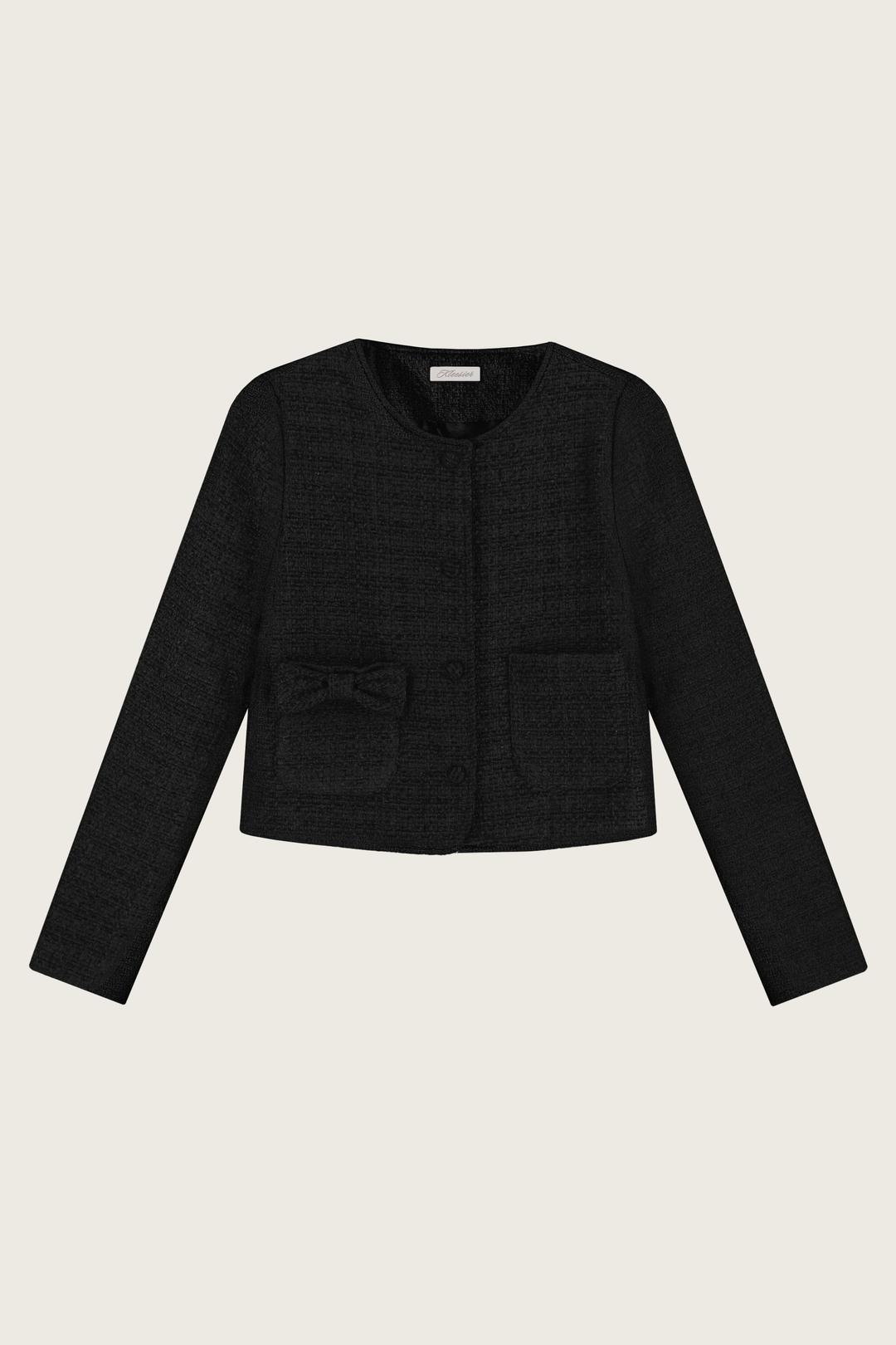 [ Pre-order ] Candy ribbon tweed jacket, Black