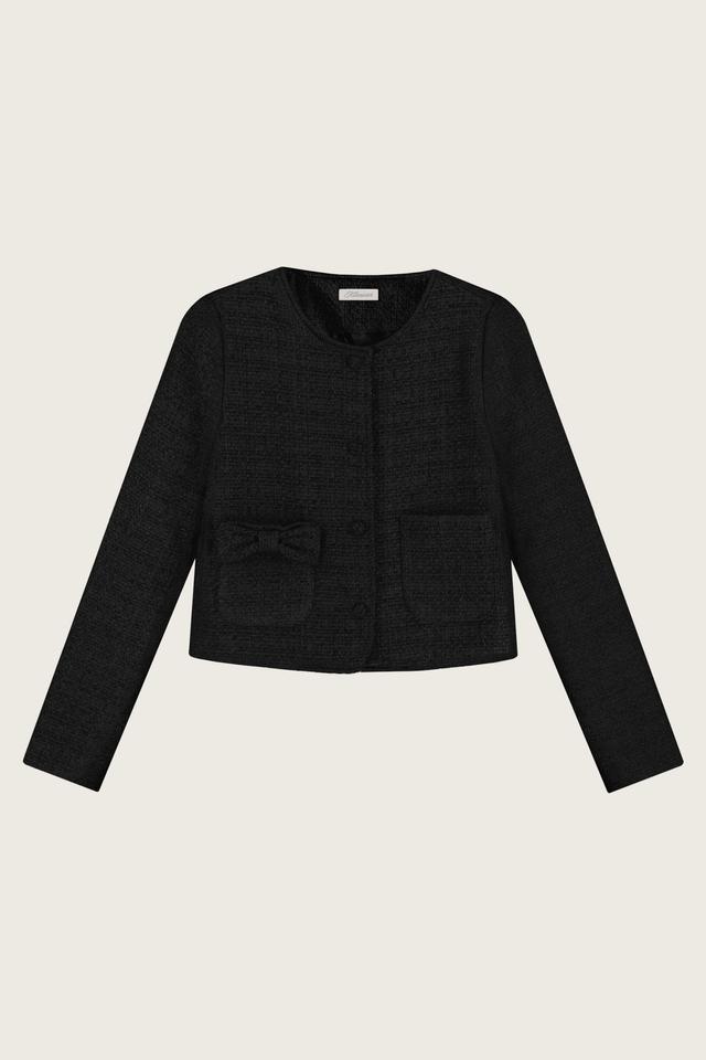[ Pre-order ] Candy ribbon tweed jacket, Black