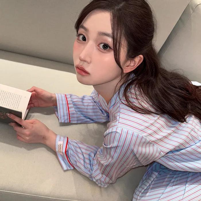 [해원 Pick] 실크핏 클로에 긴팔 커플 잠옷 세트