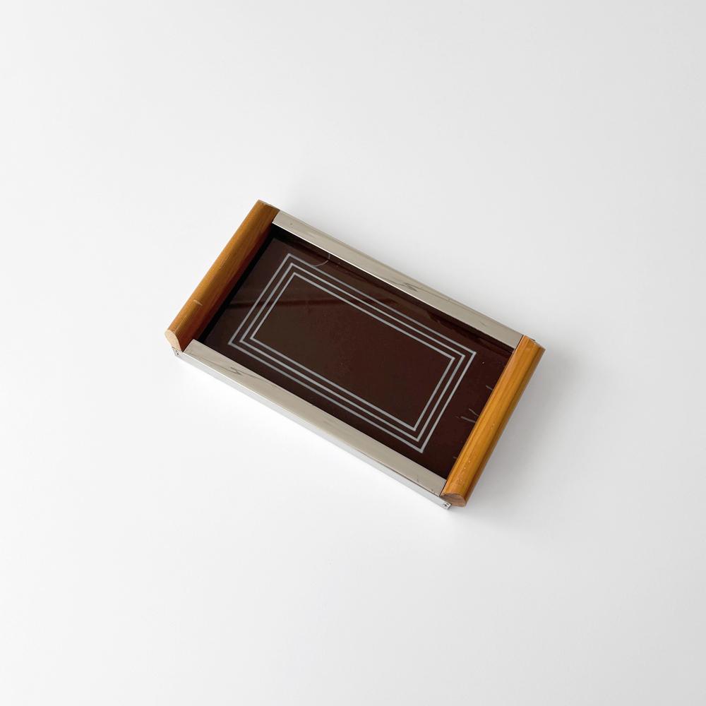 1960s DDR Brown Glass And Wood Tray