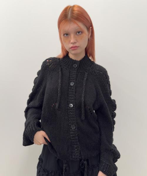 Glittered Knit Strap Cardigan [Black]