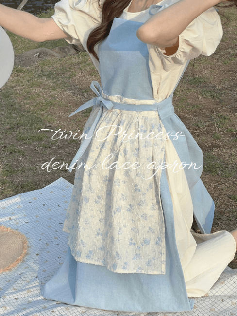 [3차-7/1순차발송] twin princess denim lace apron