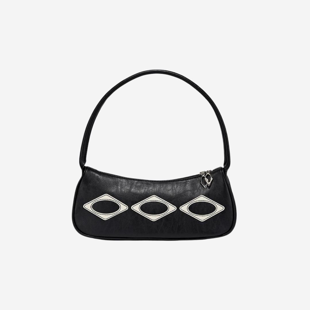 Mischief Rhombus Leather Shoulder Bag Black